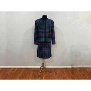 Pendleton Purple Green Plaid Skirt Set 100% Virgin Wool Size 16W/ 18W Vintage